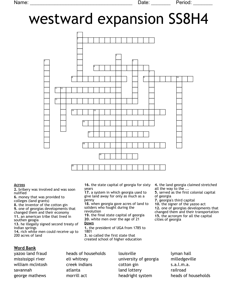 westward expansion SS8H4 Crossword