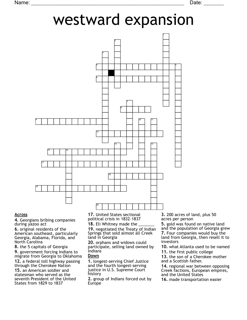 westward expansion  Crossword