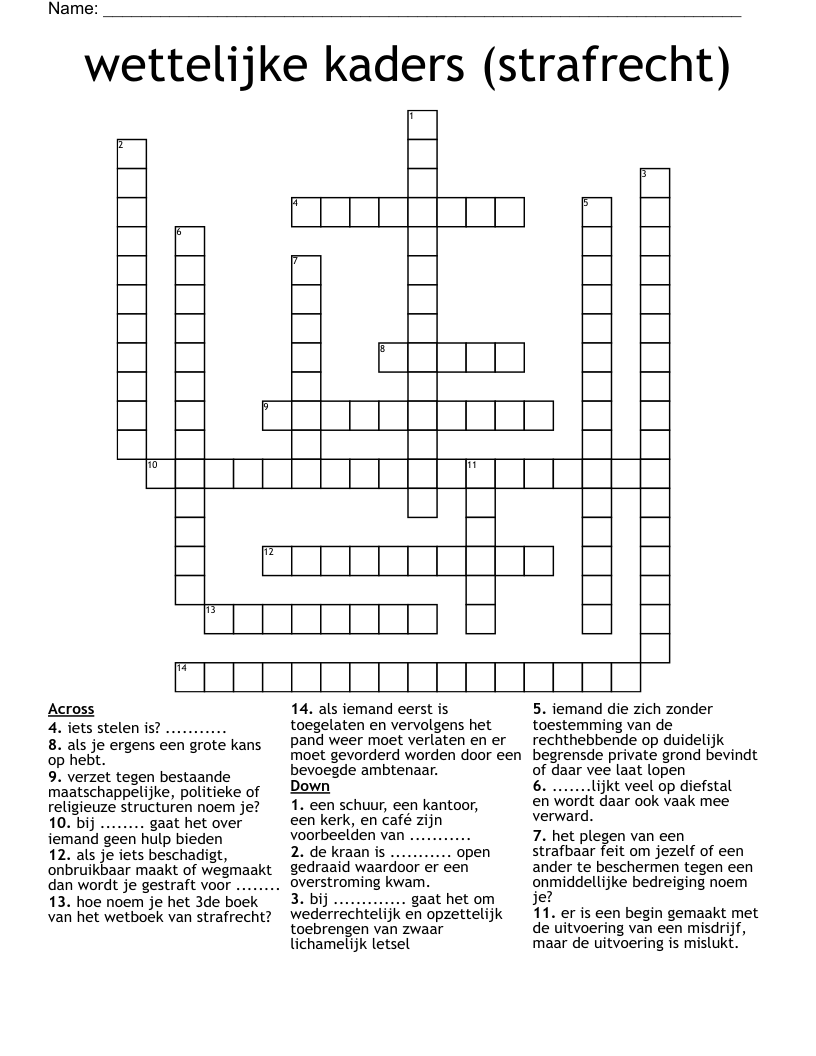 wettelijke kaders (strafrecht) Crossword