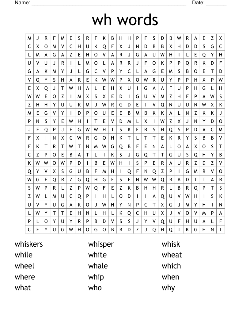 wh words Word Search