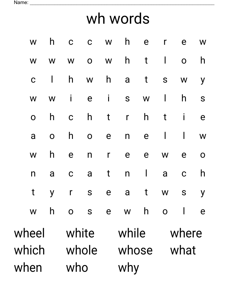 wh words Word Search