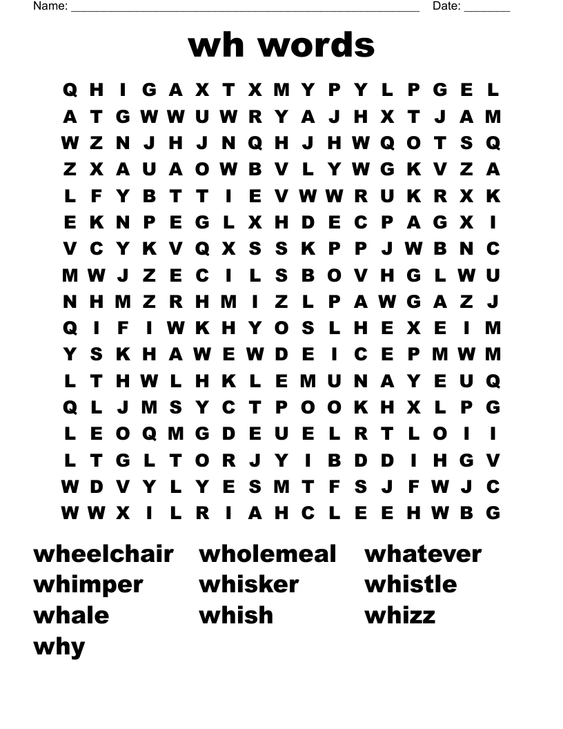 wh words Word Search