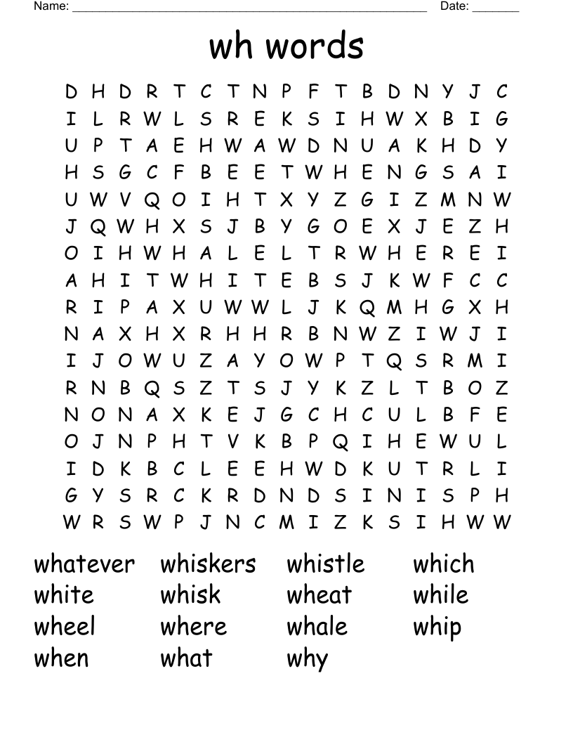 wh words Word Search