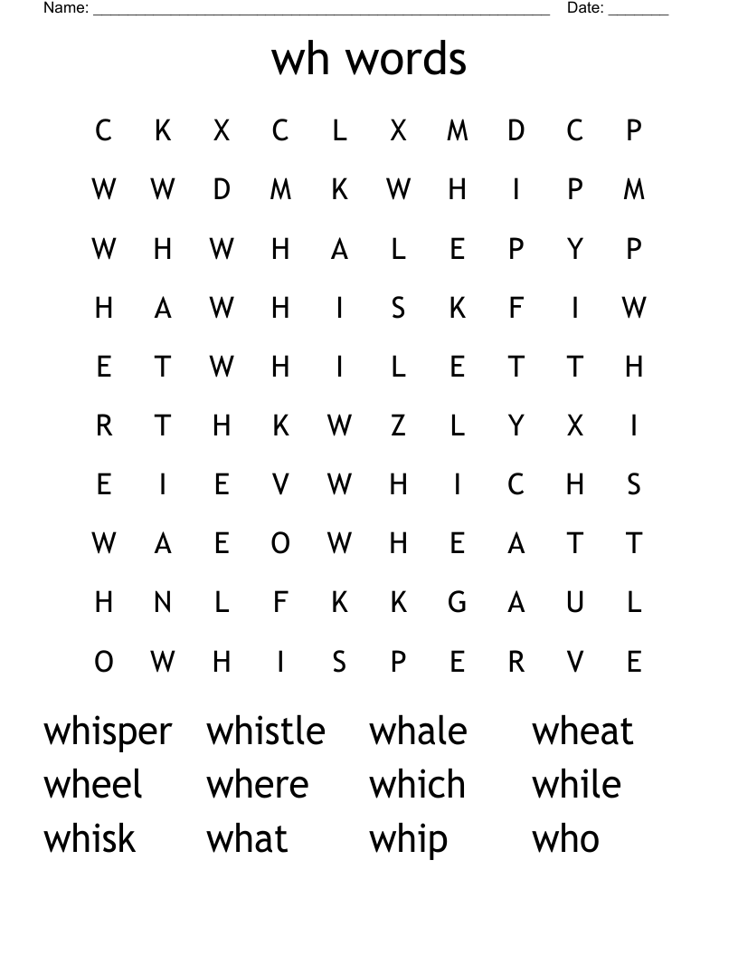 wh words Word Search