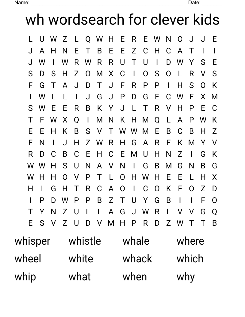 wh wordsearch for clever kids