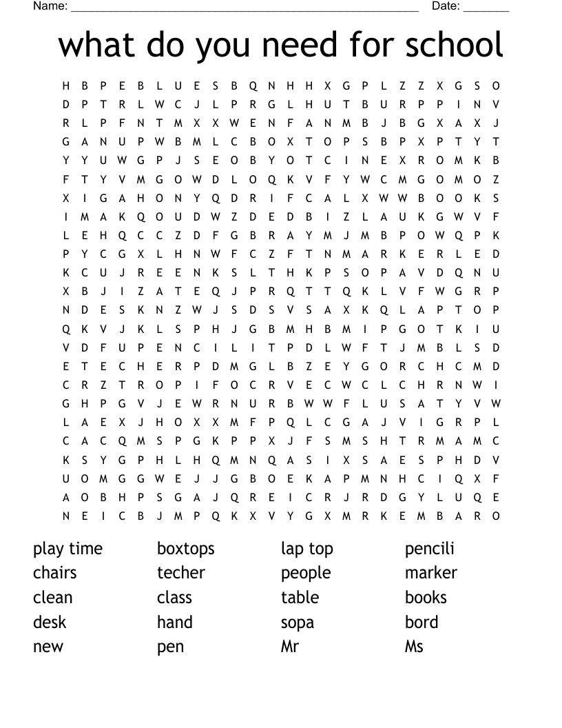 what do you need for school Word Search