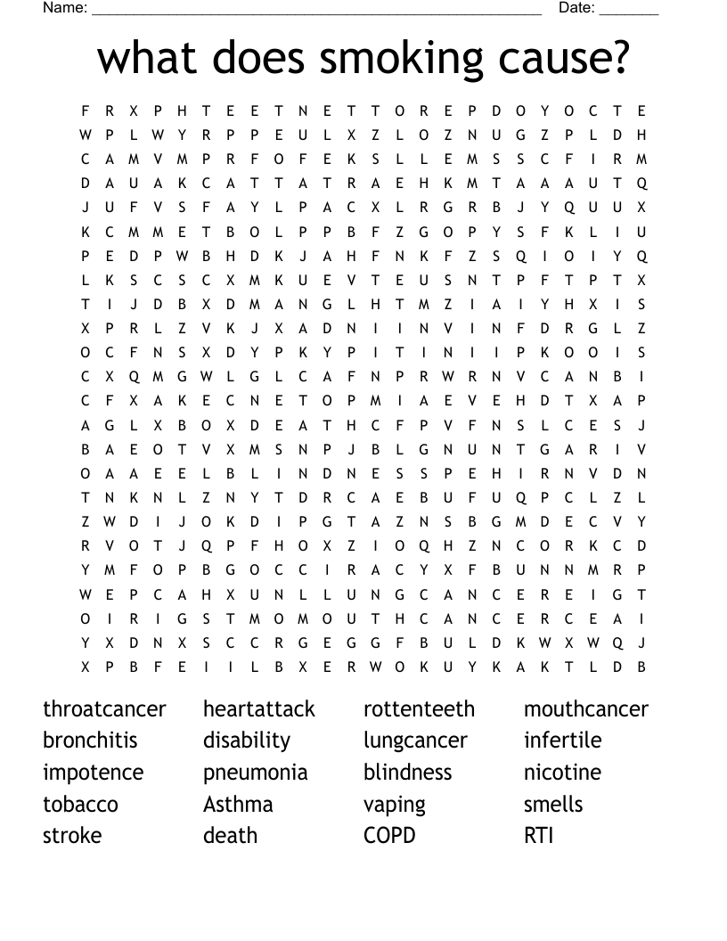 what does smoking cause? Word Search