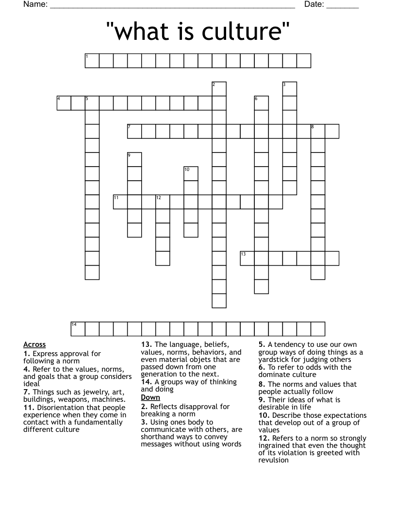 "what is culture" Crossword