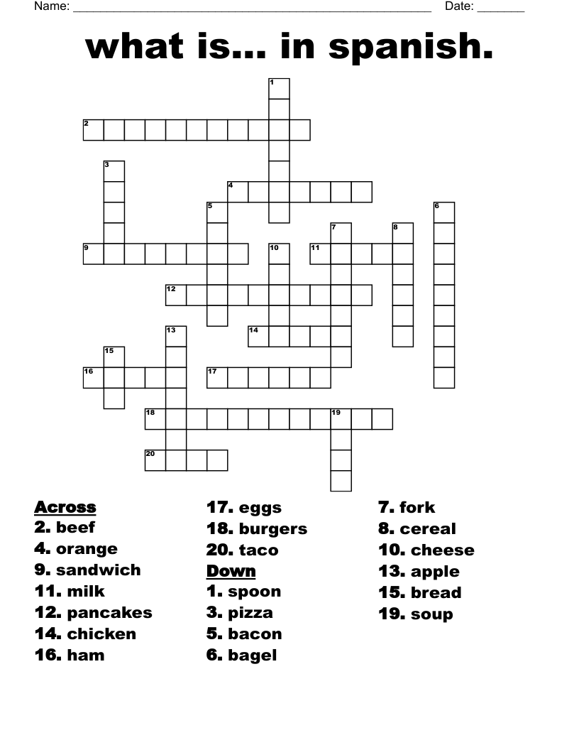 what is... in spanish. Crossword