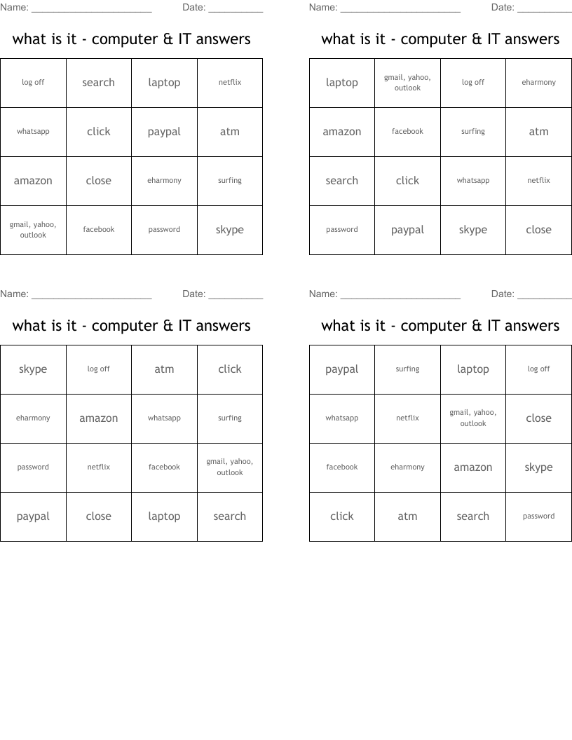 what is it - computer & IT answers Bingo Cards