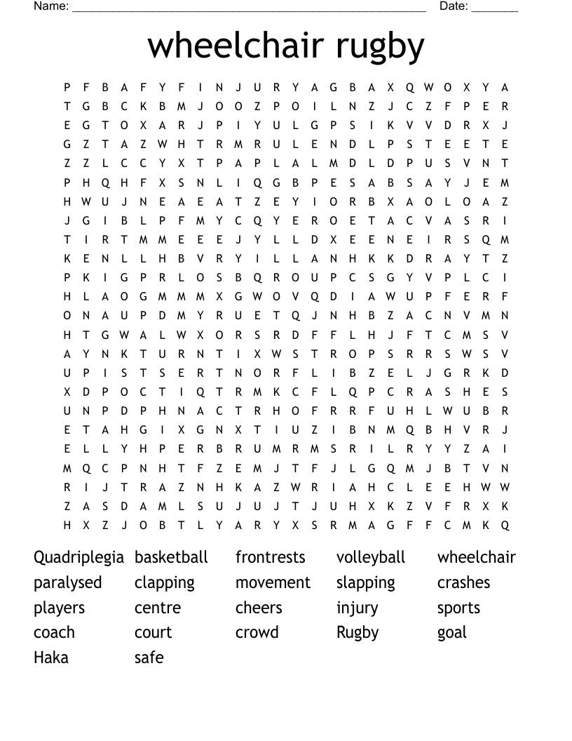 wheelchair rugby Word Search