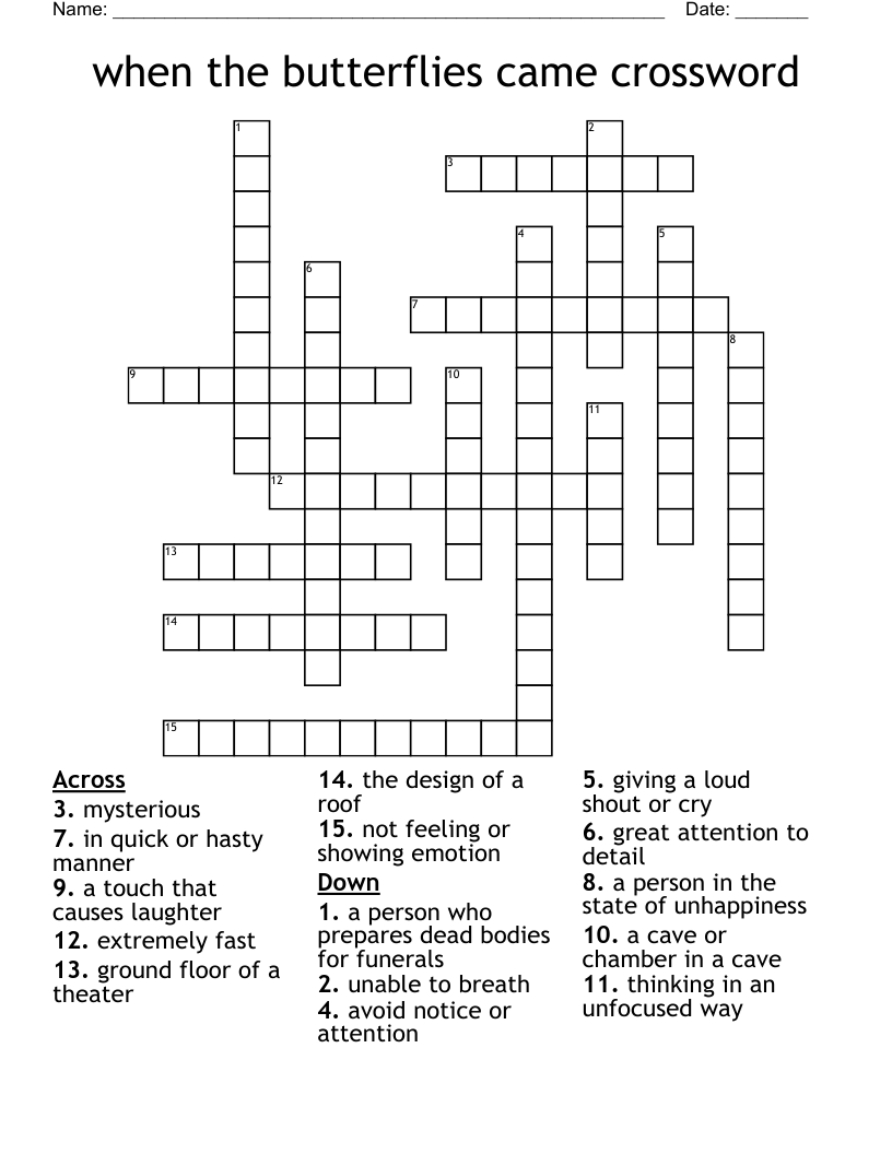 when the butterflies came crossword