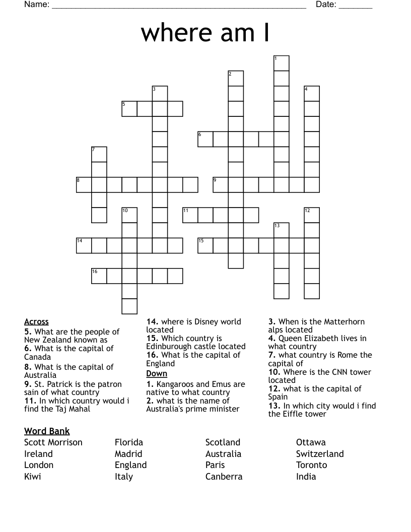 where am I Crossword