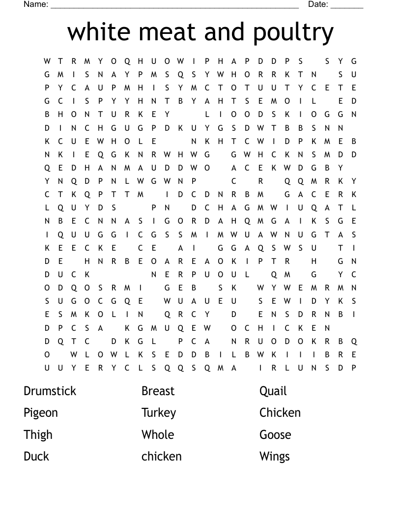 white meat and poultry Word Search