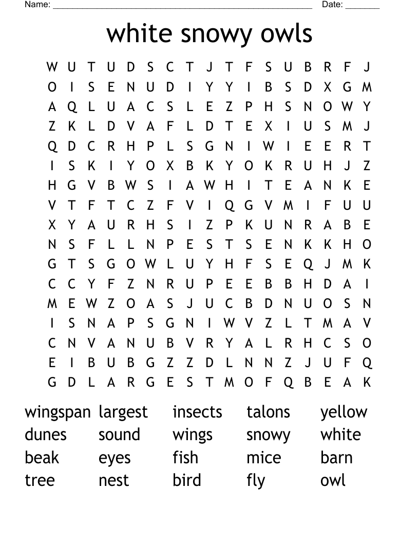 white snowy owls Word Search