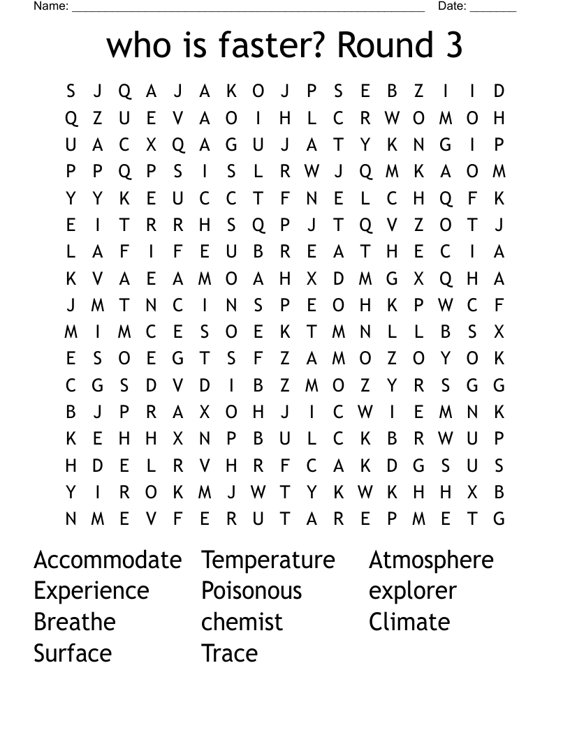 who is faster? Round 3 Word Search