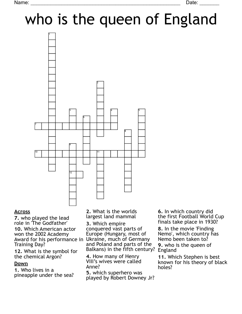 who is the queen of England Crossword