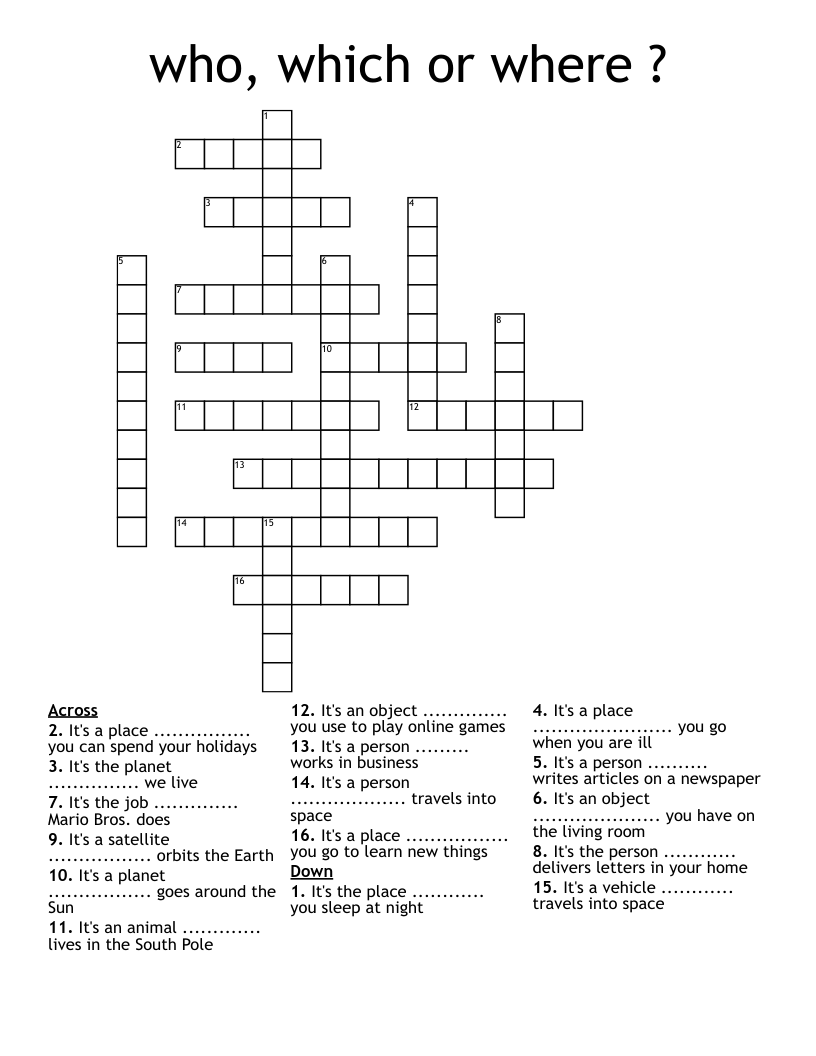 who, which or where ? Crossword