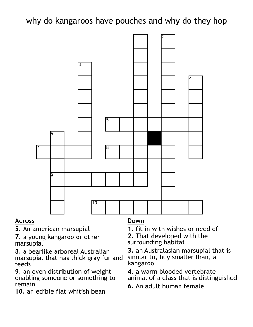 why do kangaroos have pouches and why do they hop Crossword