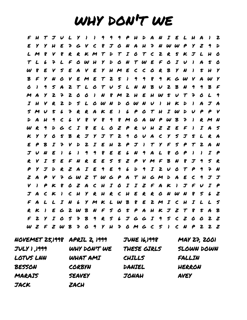 why don't we Word Search