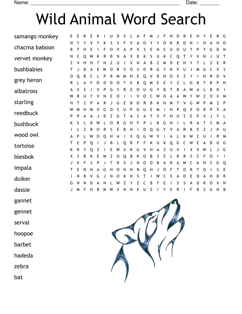 Wild Animal Word Search