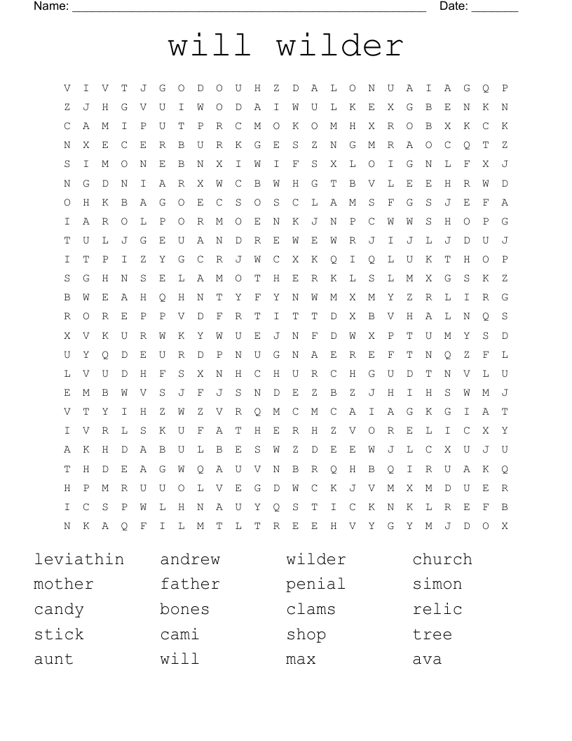 will wilder Word Search
