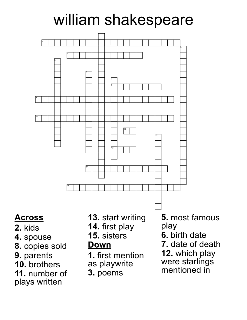 william shakespeare Crossword