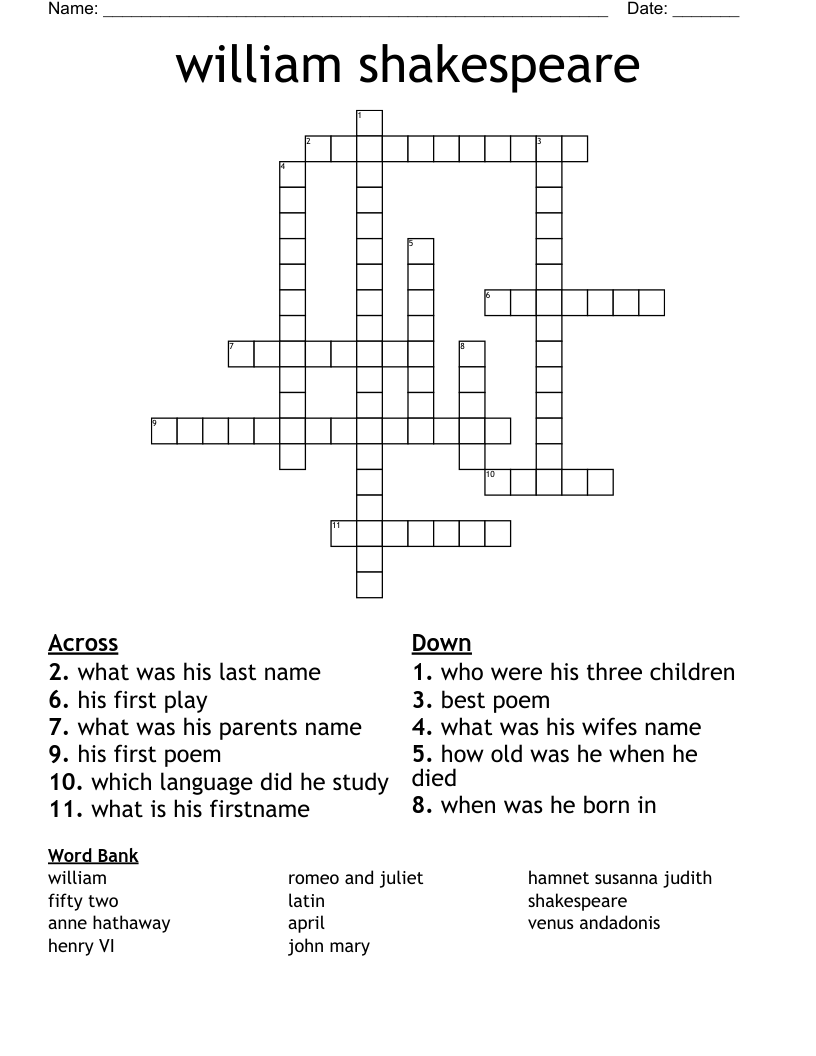 william shakespeare Crossword