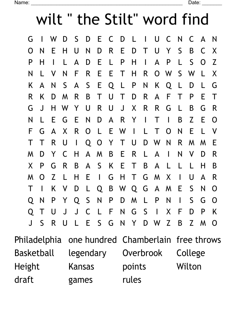 wilt " the Stilt" word find Word Search
