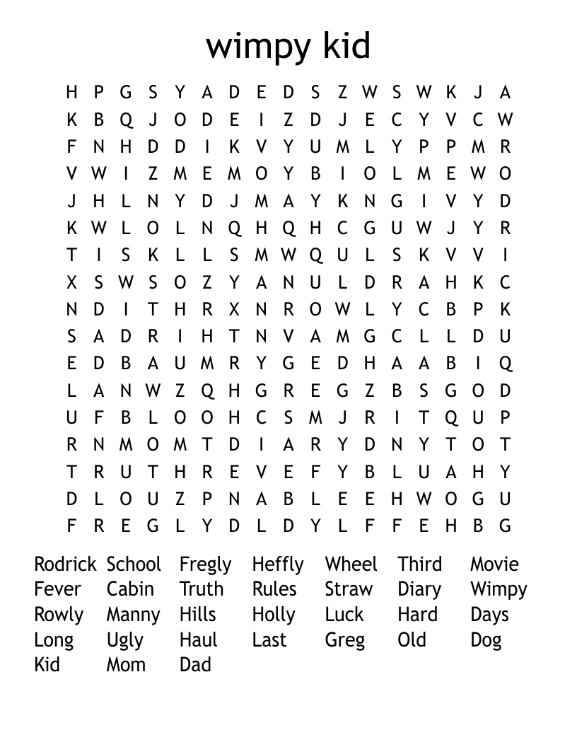 wimpy kid Word Search