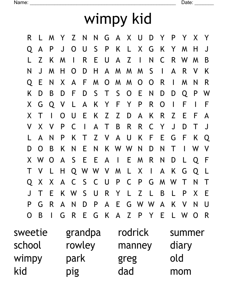 wimpy kid Word Search