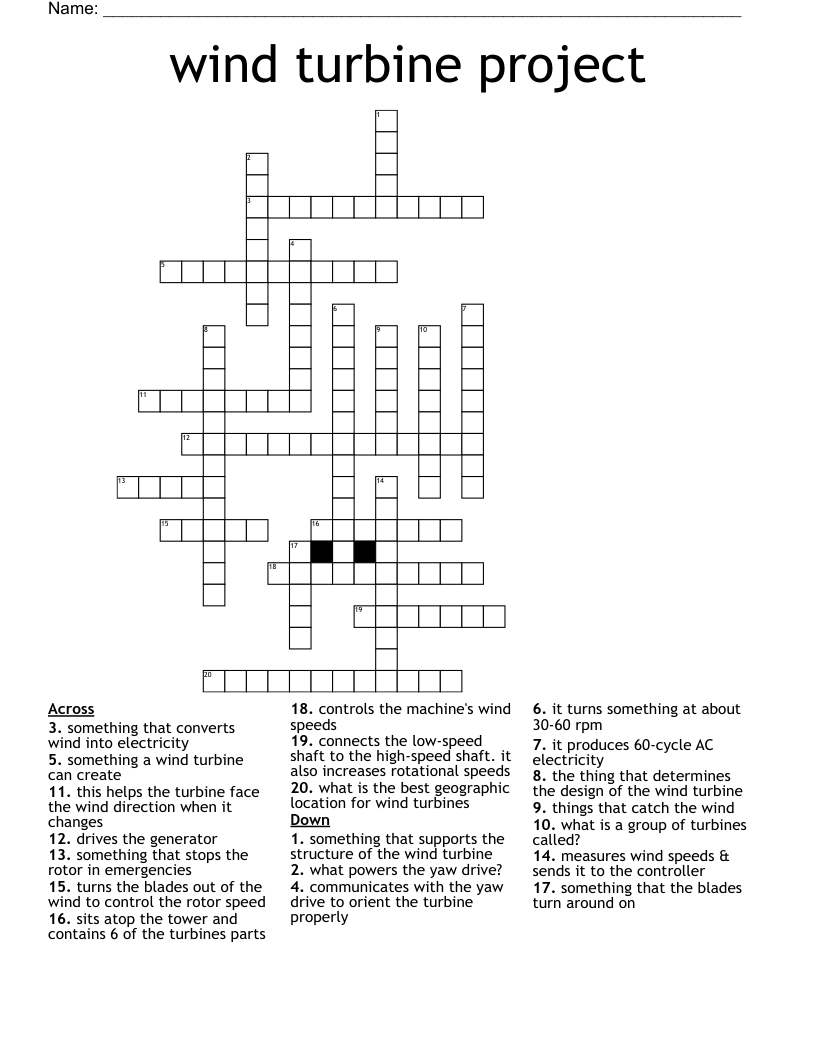 wind turbine project  Crossword