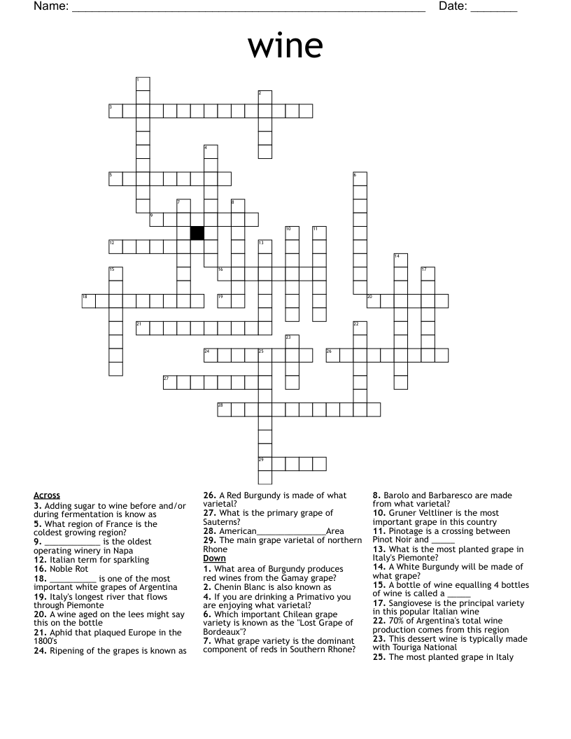 wine Crossword
