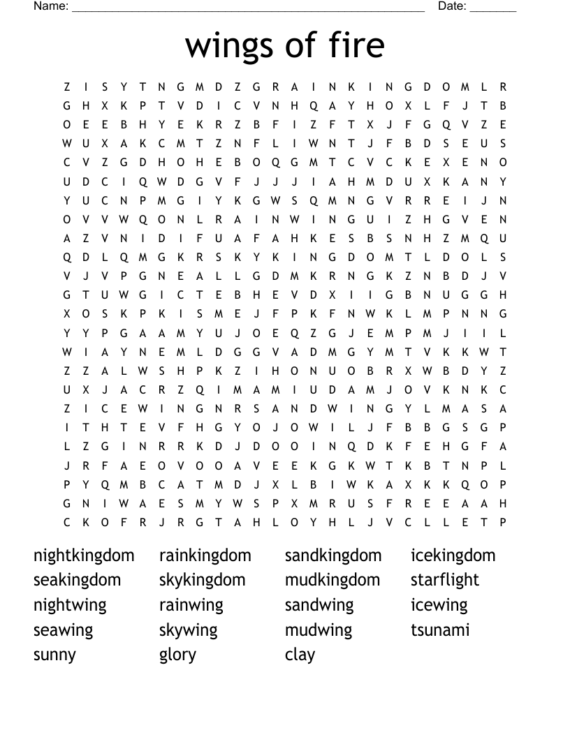 wings of fire Word Search