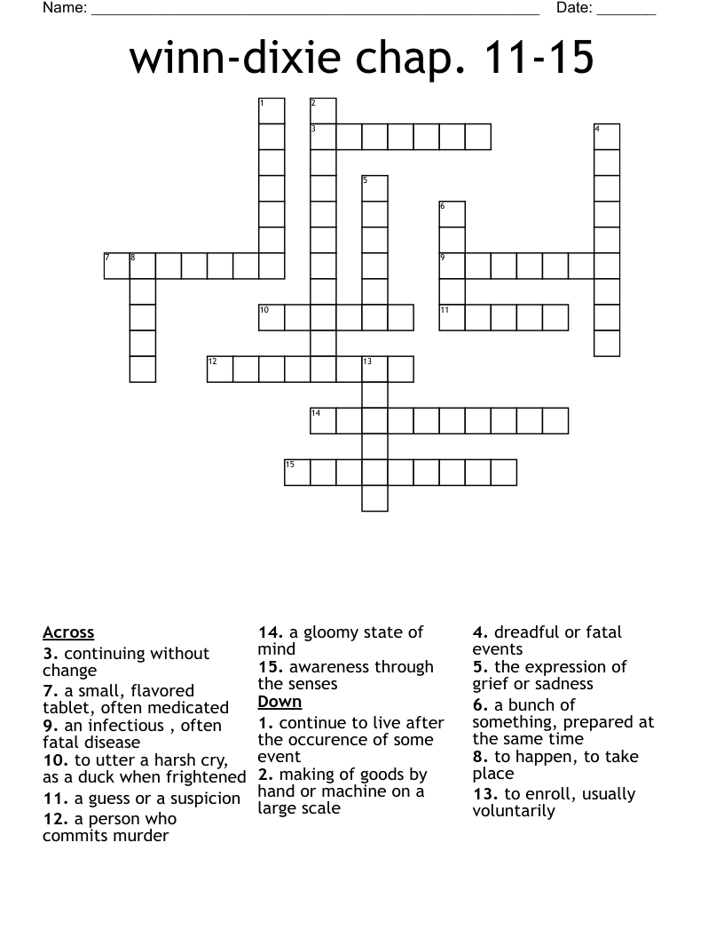 winn-dixie chap. 11-15 Crossword