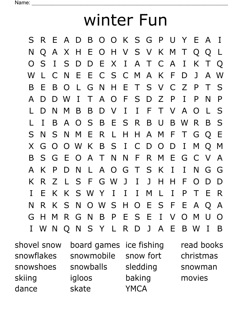 winter Fun Word Search