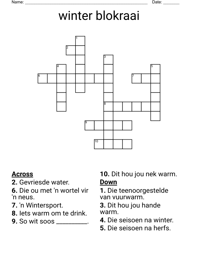 winter blokraai Crossword
