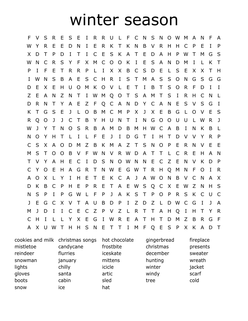 winter season Word Search