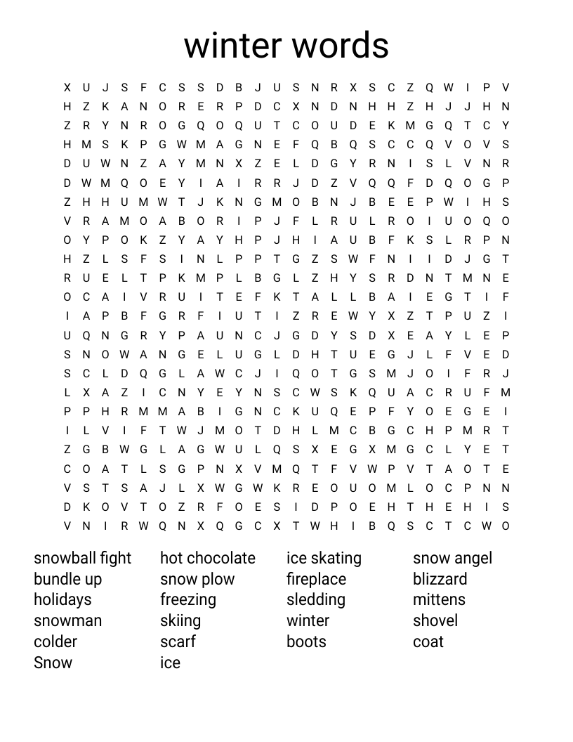 winter words Word Search