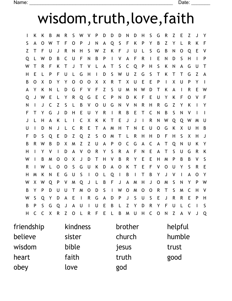 wisdom,truth,love,faith Word Search