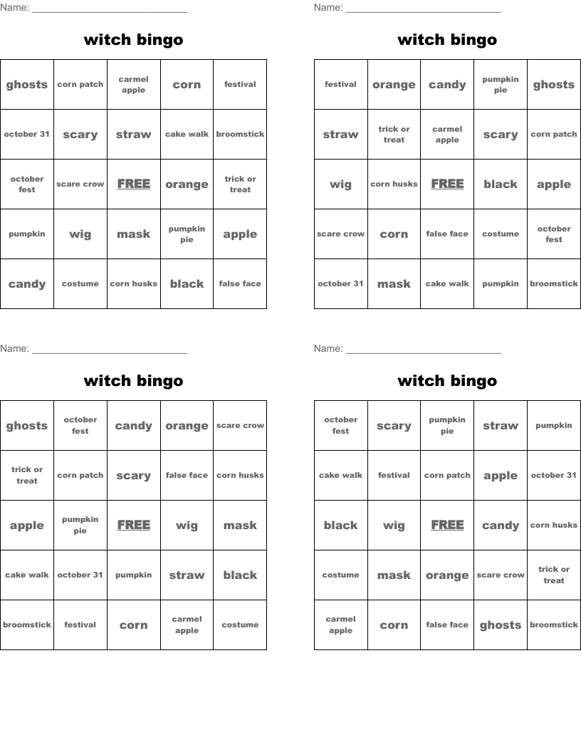 witch bingo