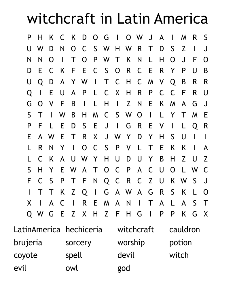witchcraft in Latin America Word Search