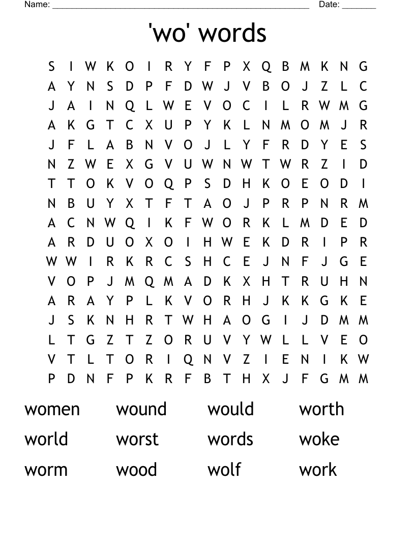 'wo' words Word Search