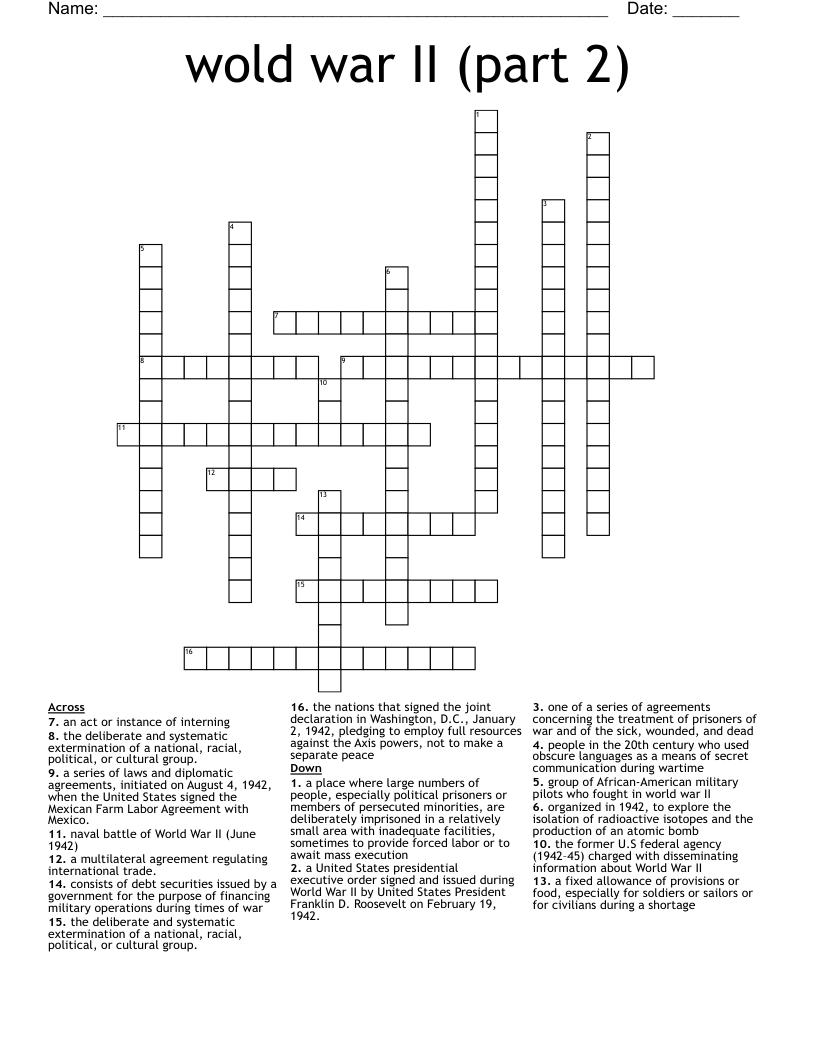 wold war II (part 2) Crossword