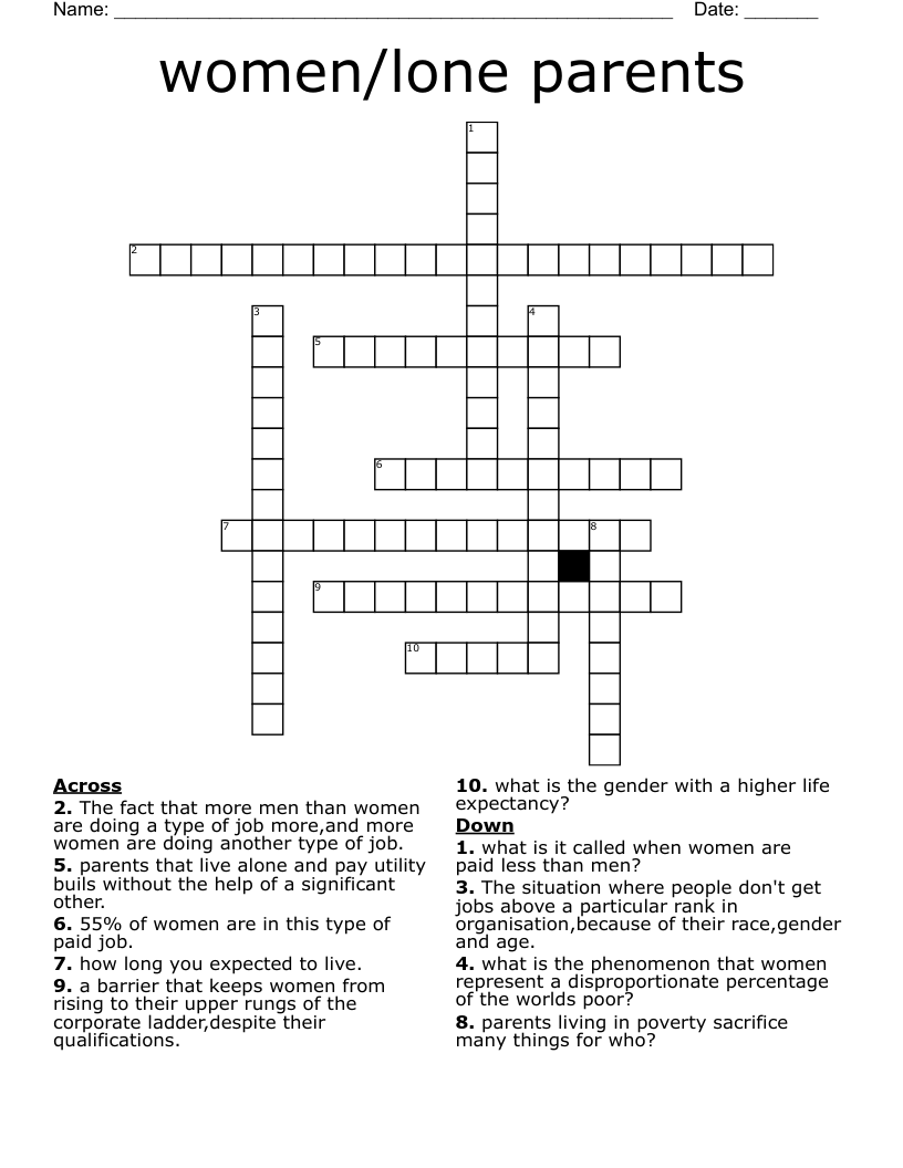 women/lone parents Crossword