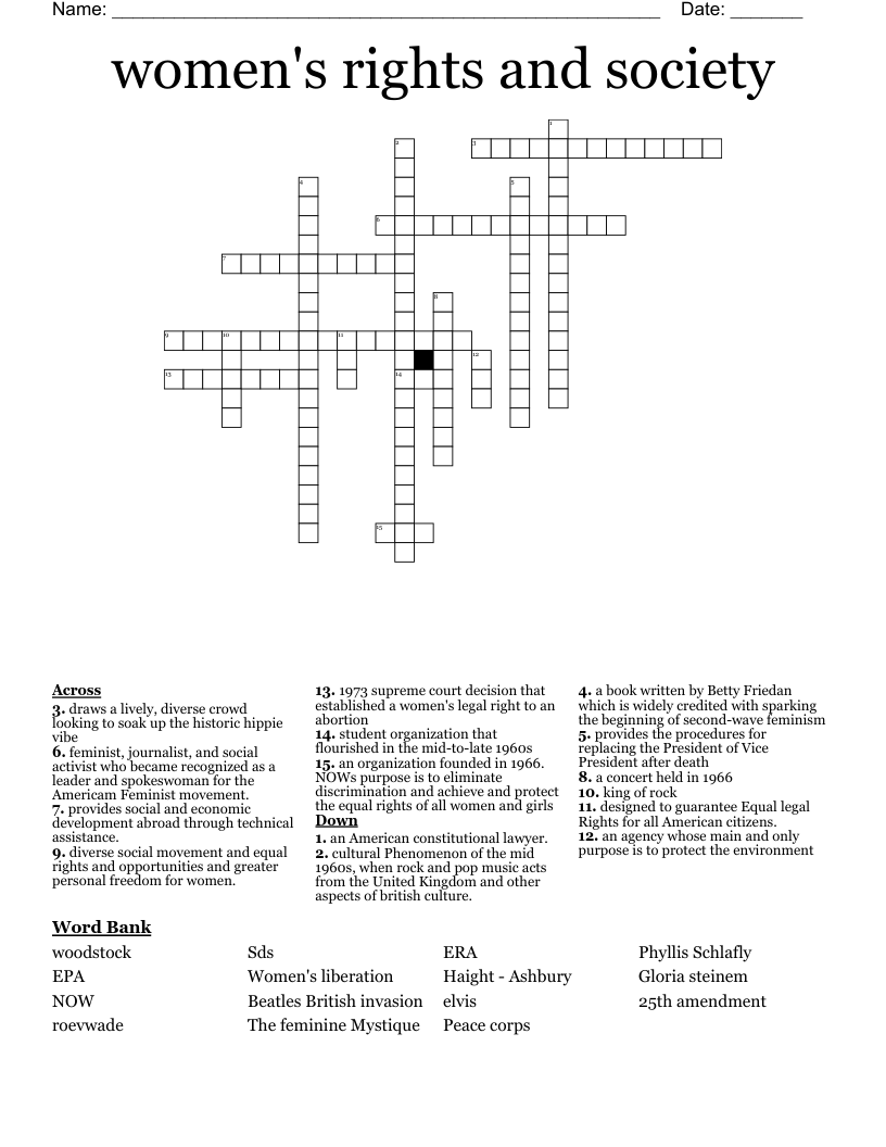women's rights and society  Crossword