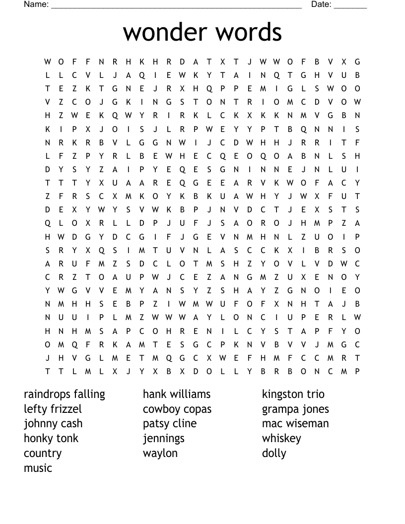 wonder words Word Search