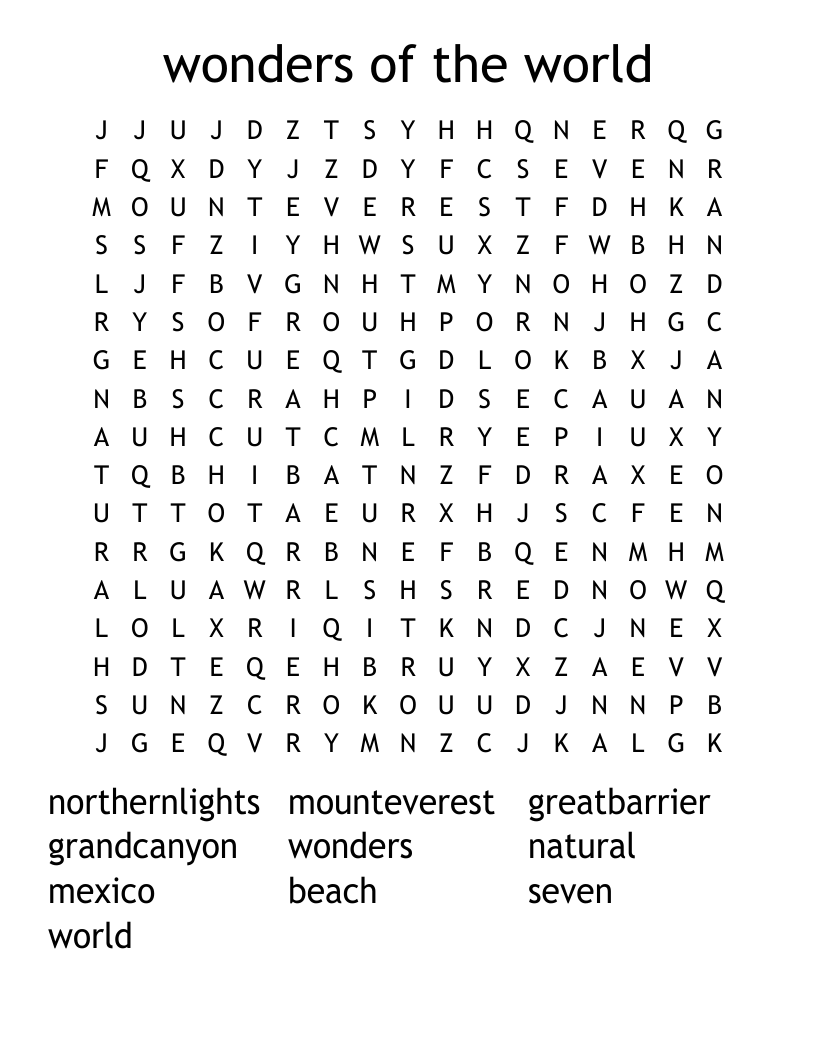 wonders of the world Word Search