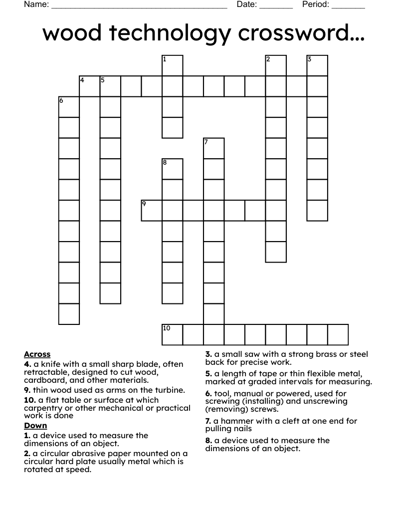 wood technology crossword...