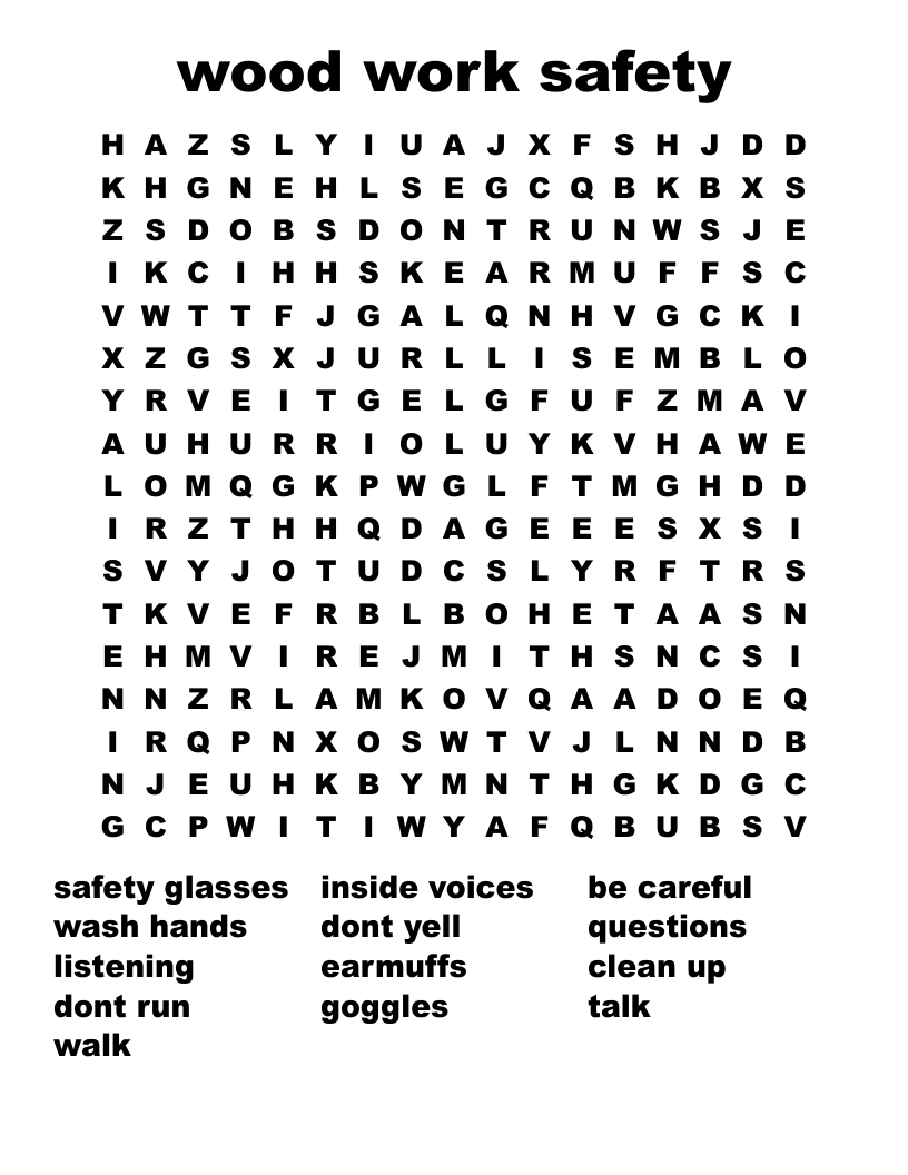 wood work safety Word Search